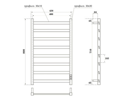 Полотенцесушитель Электрический «Apextermo» Galaxy, Лесенка, 40x80см, Черный Матовый (GL00184BM)