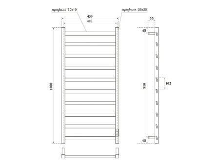 Полотенцесушитель Электрический «Apextermo» Galaxy, Лесенка, 40x100см, Белый Матовый (GL00104WM)