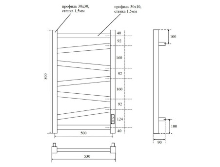 Полотенцесушитель Электрический «Apextermo» Genesis, Лесенка, 50x80см, Черный Матовый (GN00185BM)