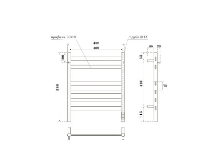 Полотенцесушитель Электрический «Apextermo» Sfera, Лесенка, 40x60см, Черный Матовый (SF10164BM)