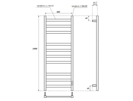 Полотенцесушитель Электрический «Apextermo» Terra, Лесенка, 40x100см, Белый Матовый (TR00104WM)