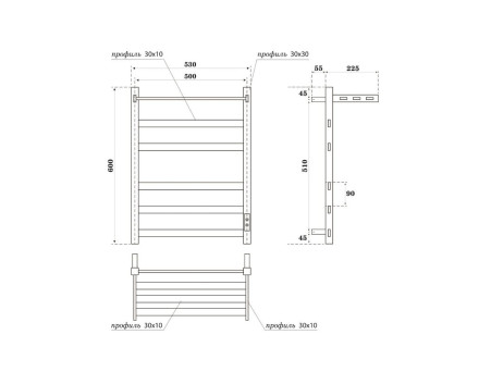 Полотенцесушитель Электрический «Apextermo» Terra, Лесенка, с Полкой, 50x60см, Черный Матовый (TR01165BM)
