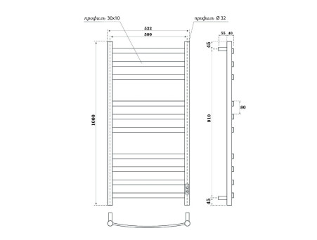 Полотенцесушитель Электрический «Apextermo» Umbra, Лесенка, 50x100см, Белый Матовый (UM00105WM)