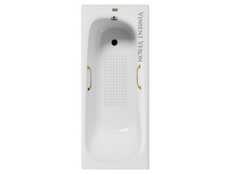 Чугунная Ванна «Vinsent Veron» Concept, Квадратные Золотые Ручки, Противоскользящее Покрытие, 140x70x42см