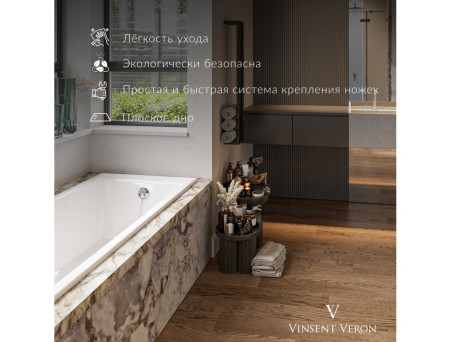 Чугунная Ванна «Vinsent Veron» Devon, Квадратные Бронзовые Ручки, 175x70x45см