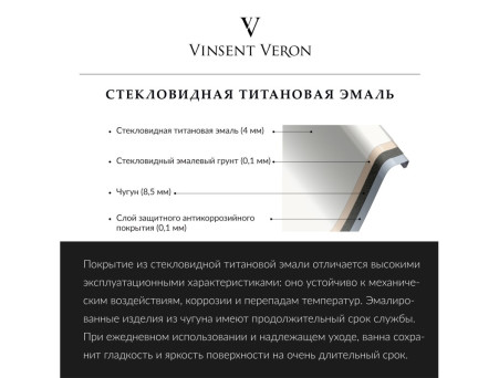Чугунная Ванна «Vinsent Veron» Haiti, Без Дополнений, 170x80x42см