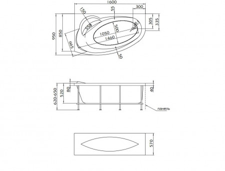 Акриловая Ванна «MarkaOne» Julianna 160х95 R, Комплект (019740)