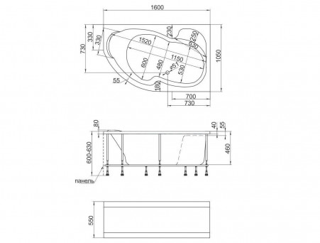 Акриловая Ванна «MarkaOne» Aura 160х105 R, Комплект (013187)