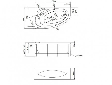 Акриловая Ванна «MarkaOne» Julianna 160х95 R (4604613306427)