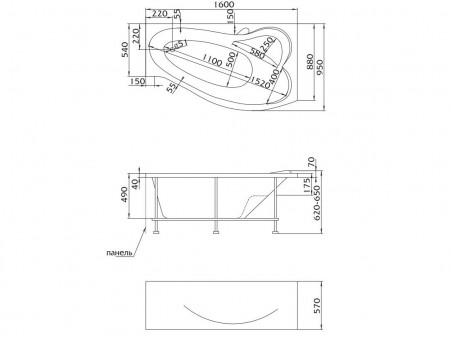 Акриловая Ванна «MarkaOne» Gracia 160х95 R (4604613100063)