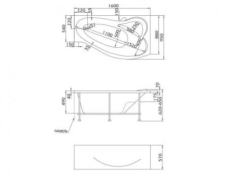 Акриловая Ванна «MarkaOne» Gracia 160х95 L (4604613100056)