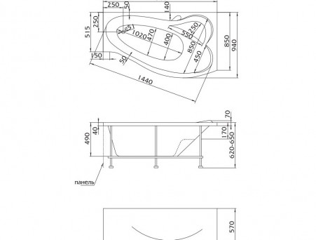 Акриловая Ванна «MarkaOne» Gracia 150х94 R (4604613001353)