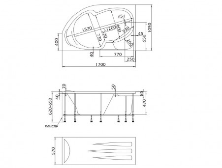 Акриловая Ванна «MarkaOne» Diana 170х105 L, Комплект (013166)