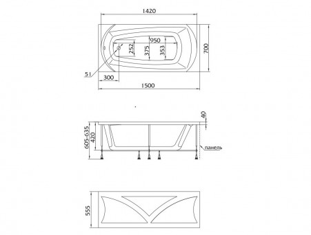 Акриловая Ванна «MarkaOne» Elegance 150х70, Комплект (013171)