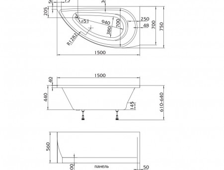 Акриловая Ванна «MarkaOne» Piccolo 150х75 L, Комплект (013210)