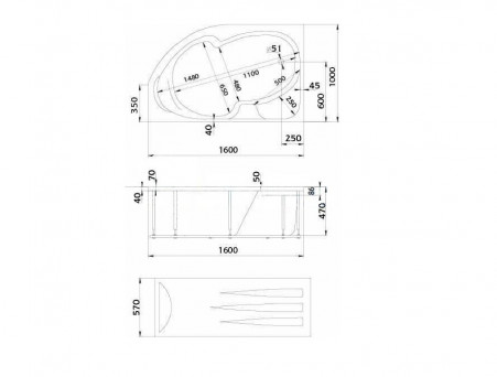Акриловая Ванна «MarkaOne» Diana 160х100 L, Комплект (049668)