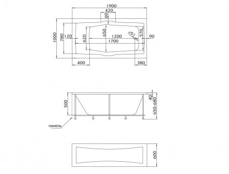 Акриловая Ванна «MarkaOne» Korsika 190х100, Комплект (013191)