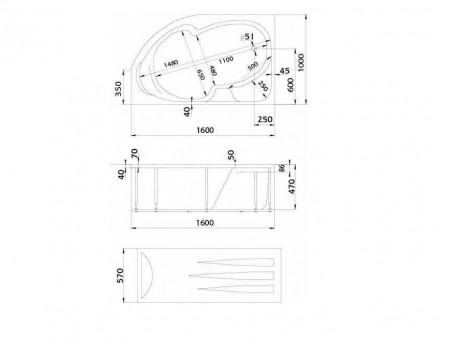 Акриловая Ванна «MarkaOne» Diana 160х100 R, Комплект (049669)
