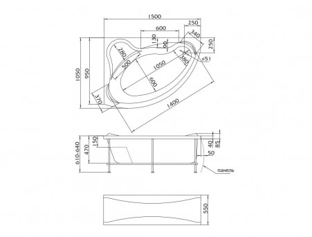 Акриловая Ванна «MarkaOne» Catania 150х105 R, Комплект (013159)