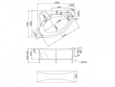 Акриловая Ванна «MarkaOne» Catania 160х110 L, Комплект (013160)