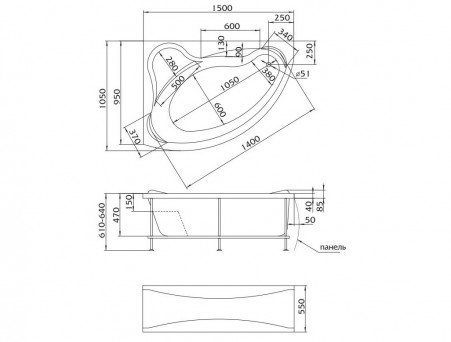 Акриловая Ванна «MarkaOne» Catania 150х105 L, Комплект (013158)