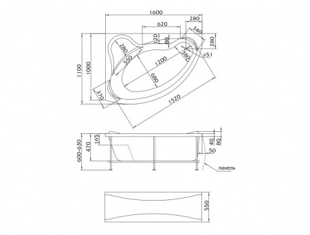 Акриловая Ванна «MarkaOne» Catania 160х110 R, Комплект (013161)