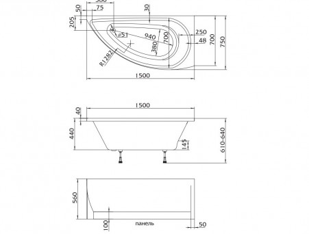 Акриловая Ванна «MarkaOne» Piccolo 150х75 L (4604613100148)