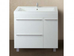 Тумба с Раковиной «MarkaOne» Соната 90н, Белый Глянец с Бельевой Корзиной (4604613317317)