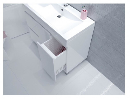 Тумба с Раковиной «MarkaOne» Cube 100н, Белый Глянец с Бельевой Корзиной (4604613338374)