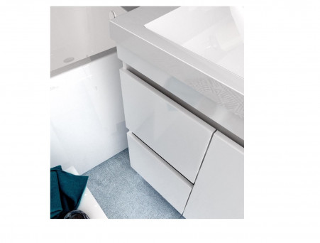 Тумба с Раковиной «MarkaOne» Cube 100н, Белый Глянец с Бельевой Корзиной (4604613338374)