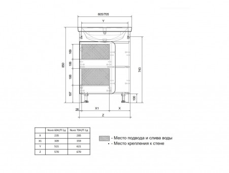 Тумба с Раковиной «MarkaOne» Nuvo 70н, Белый Глянец (4604613337056)
