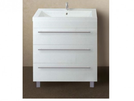 Тумба с Раковиной «MarkaOne» соната 75н, Белый Глянец, 3 Ящика (4604613317331)