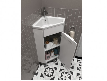 Тумба с Раковиной «MarkaOne» Penta 37x37н, Белый Глянец Угловая (4680043353354)