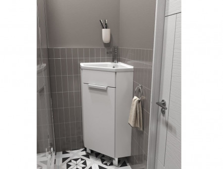 Тумба с Раковиной «MarkaOne» Penta 37x37н, Белый Глянец Угловая (4680043353354)