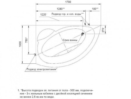 Акриловая Ванна «Aquatek» Аякс 2 170х110 L (AYK170-0000085)