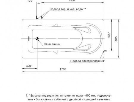 Акриловая Ванна «Aquatek» Леда 170х80,5 (LED170-0000034)