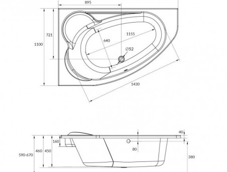 Акриловая Ванна «Cersanit» Kaliope 170х110 L, Комплект (143455)