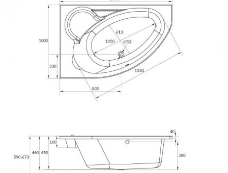 Акриловая Ванна «Cersanit» Kaliope 153х100 R, Комплект (143454)