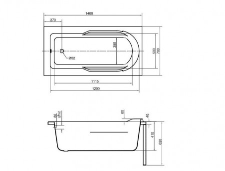 Акриловая Ванна «Cersanit» Santana 140х70, Комплект (143467)