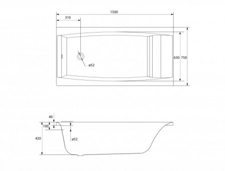 Акриловая Ванна «Cersanit» Virgo 150х75 (63352)