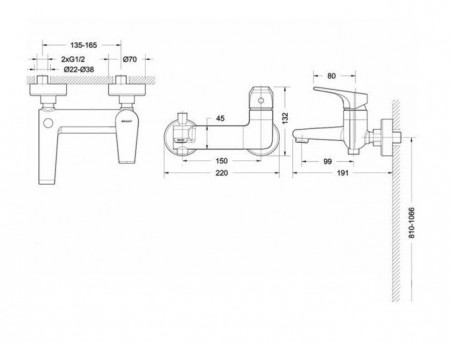 Смеситель «Bravat» Vega для Ванны и Душа F6119177CP-01 (Bt-207095)