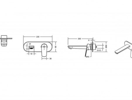 Смеситель «Bravat» Rhein для Раковины Скрытый Монтаж, Черный Матовый, Комплект (Bt-260693+260694)