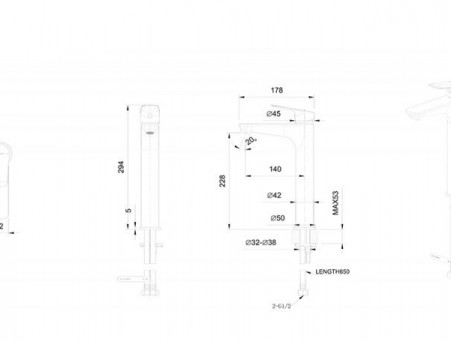 Смеситель «Bravat» Rhein для Раковины, Черный Матовый F1429564BW-A-ENG (Bt-260683)