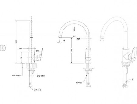 Смеситель «Bravat» Rhein для Кухни, Черный Матовый F7429564BW-ENG (Bt-260684)