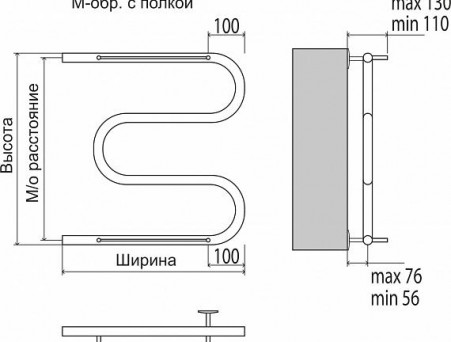 Полотенцесушитель Водяной «Terminus» М-образный с полкой (4620768880322)