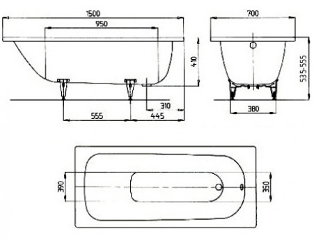 Стальная Ванна «Kaldewei» Saniform Plus 150х70 см, Прямоугольная (111600010001)