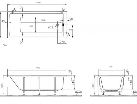 Акриловая Ванна «Vitra» Neon 170х70, Комплект (150686)