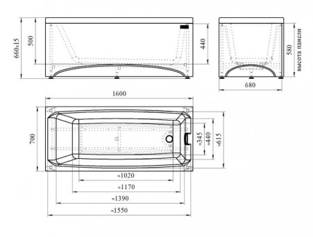 Акриловая Ванна «Vannesa» Веста 160х70 (2-01-0-0-0-242)