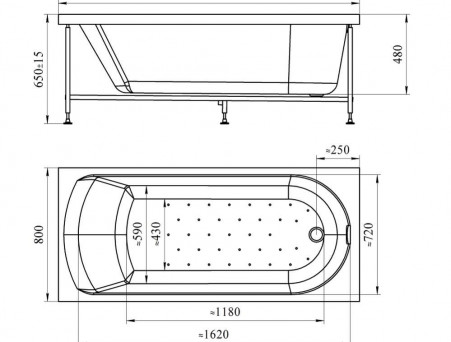 Акриловая Ванна «Vannesa» Николь 180х80, Комплект (137490)