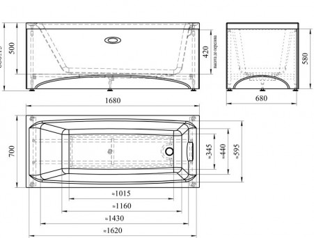 Акриловая Ванна «Vannesa» Веста 168х70, Комплект (137468)